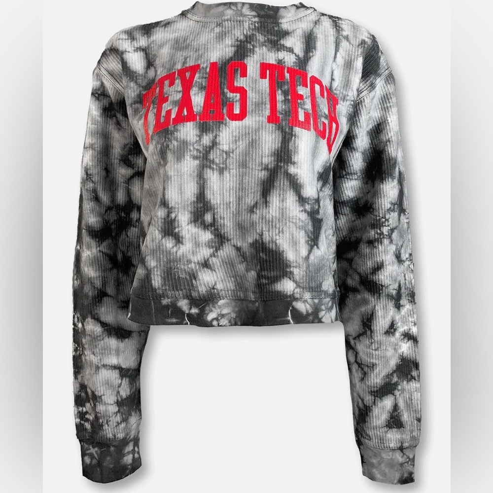 PRESSBOX TEXAS TECH TIE DYE CORDUROY LONG SLEEVE CROP TOP